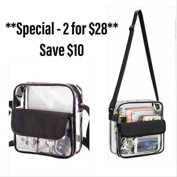 SPECIAL - 2/ Pack -Clear Crossbody Satchel Handbag - Stadium Events - SZ LG - Picture 1 of 9